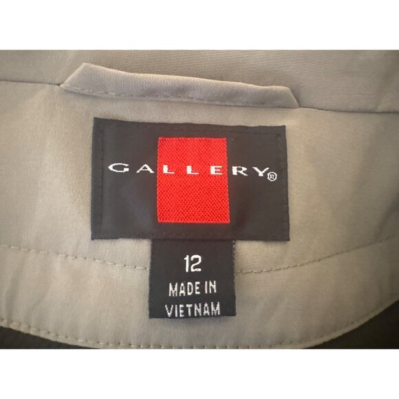 NWOT Gallery Size 12 Long Trench Coat Khaki Green Beige With Hood Rain Coat Line - Picture 3 of 16